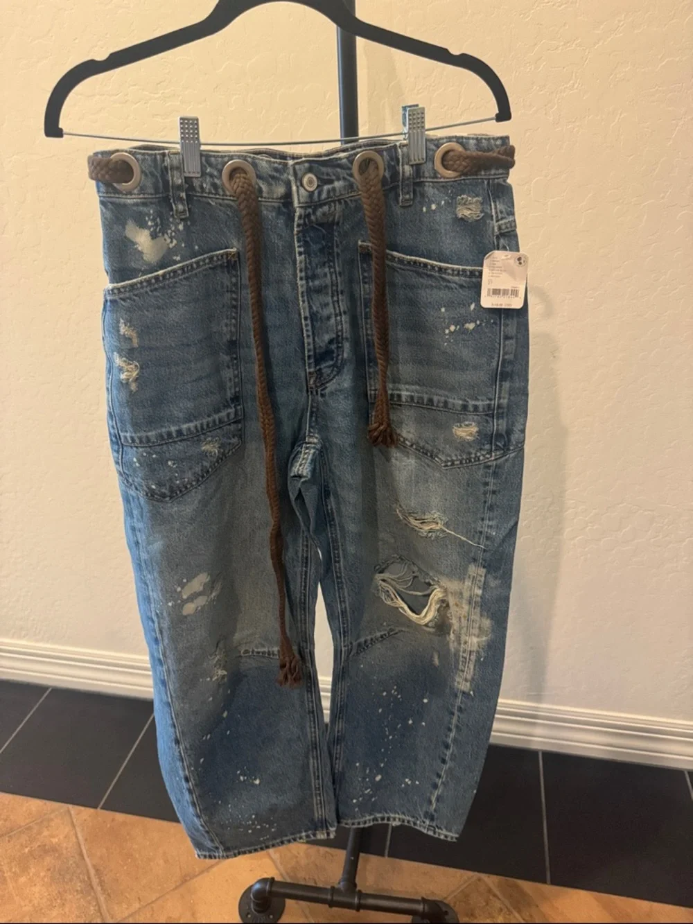 NWT Free People We The Free Moxie Low Slung Pull-On Barrel Ocean Blue - Picture 3 of 4